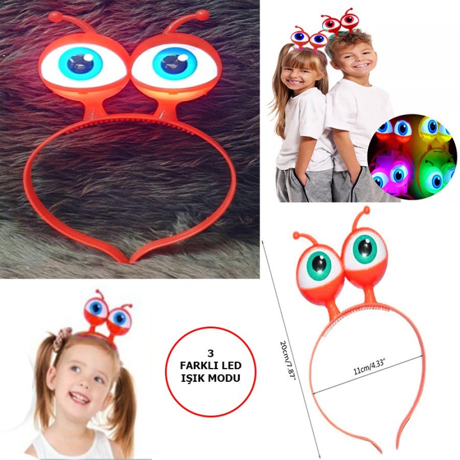 Alien Eye Party Crown with Led Light & Battery Powered Lighting in 3 Different Modes Red Color 18x12 cm