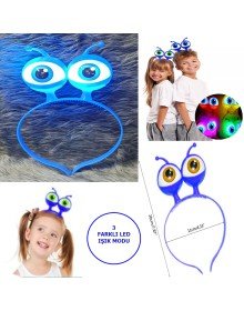 Alien Eye Party Crown with Led Light & Battery Powered Lighting in 3 Different Modes Blue Color 18x12 cm