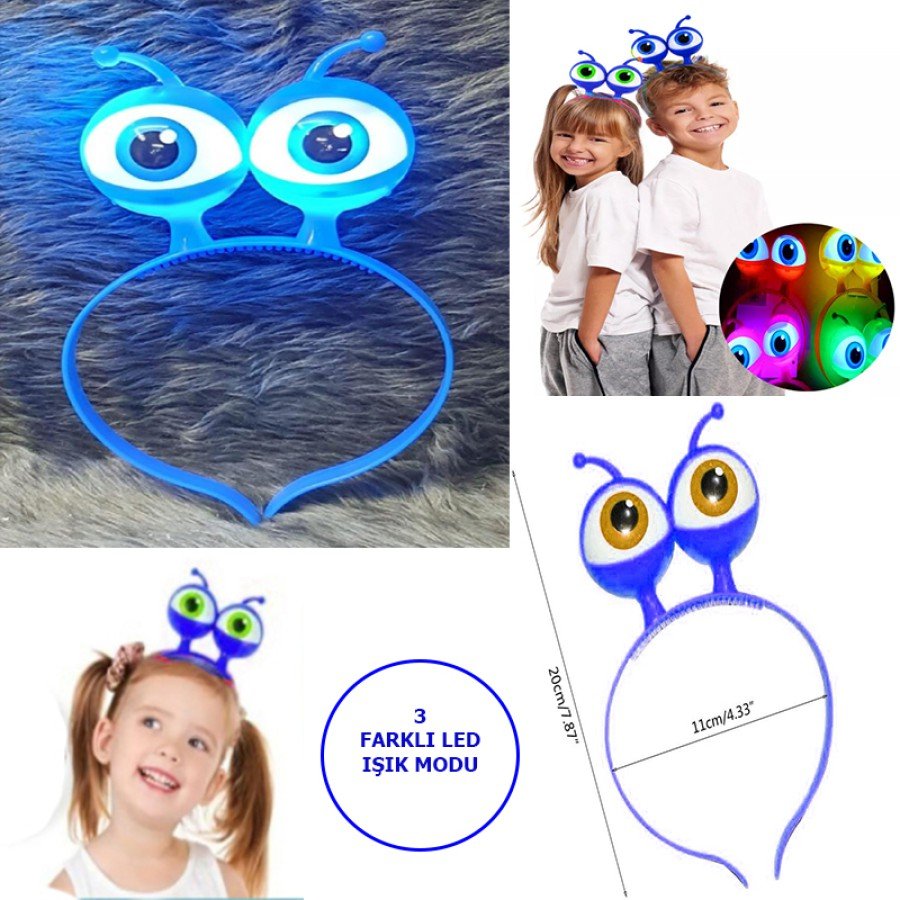 Alien Eye Party Crown with Led Light & Battery Powered Lighting in 3 Different Modes Blue Color 18x12 cm
