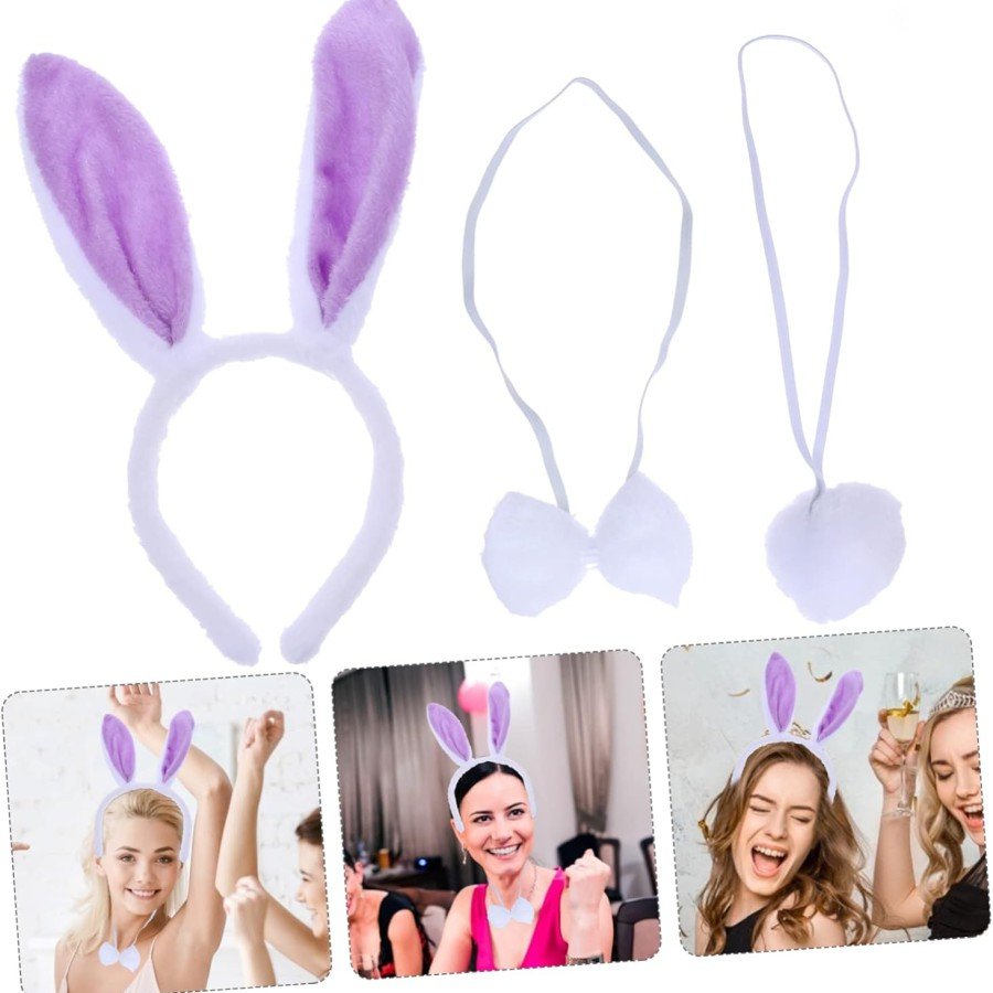 Lilac Purple Rabbit Ear Bow Tie Tail Party Set of 3