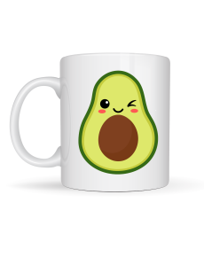 Cute Avocado Designed Porcelain Mug MODEL 120 – Coffee & Tea Cup with Winking Avocado Figure