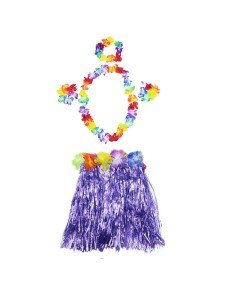 Luau Aloha Hawaiian Necklace Skirt Crown and Bracelet Set Purple