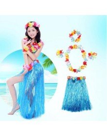 Luau Aloha Hawaii Party Skirt Crown and Bracelet Set Blue
