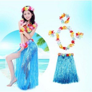 Luau Aloha Hawaii Party Skirt Crown and Bracelet Set Blue Luau Aloha Hawaii Party Skirt Crown and Bracelet Set Blue