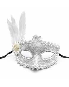 Luxury White Feather Venetian Mask – Stone Lace Design