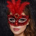 Luxury Red Feather Stone Ball Mask