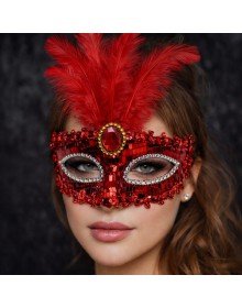 Luxury Red Feather Stone Ball Mask