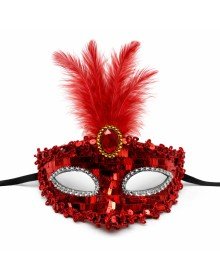 Luxury Red Feather Stone Ball Mask