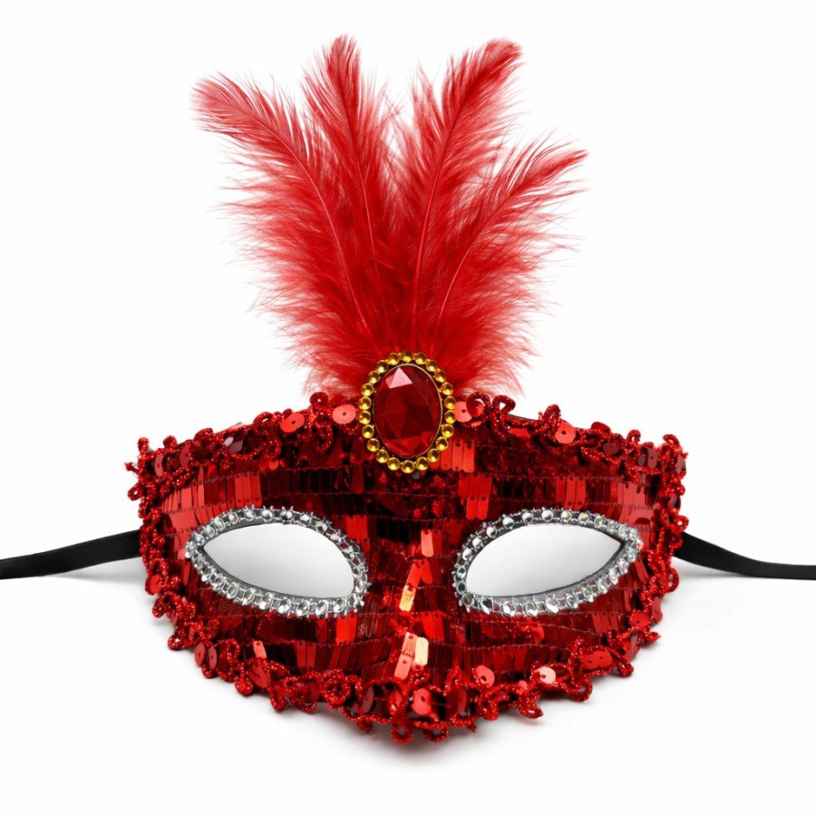 Luxury Red Feather Stone Ball Mask