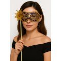 Luxury Stoned Handle Masquerade Mask Purple Color 35 cm