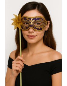 Luxury Stoned Handle Masquerade Mask Purple Color 35 cm