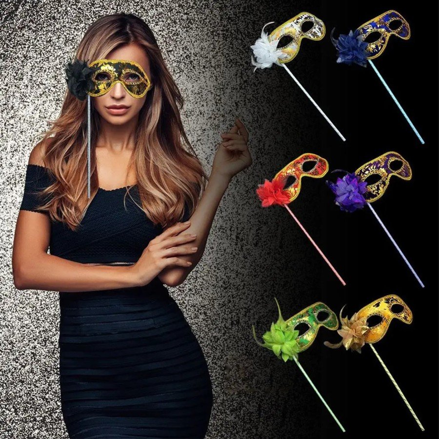 Luxury Stoned Handle Masquerade Mask Purple Color 35 cm
