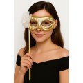Luxury Stoned Handle Masquerade Mask White Color 35 cm