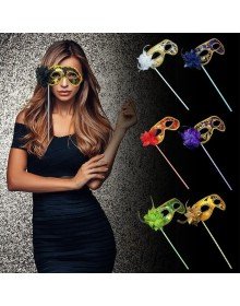 Luxury Stoned Handle Masquerade Mask Red Color 35 cm