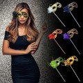 Luxury Stoned Handle Masquerade Mask Gold Color 35 cm