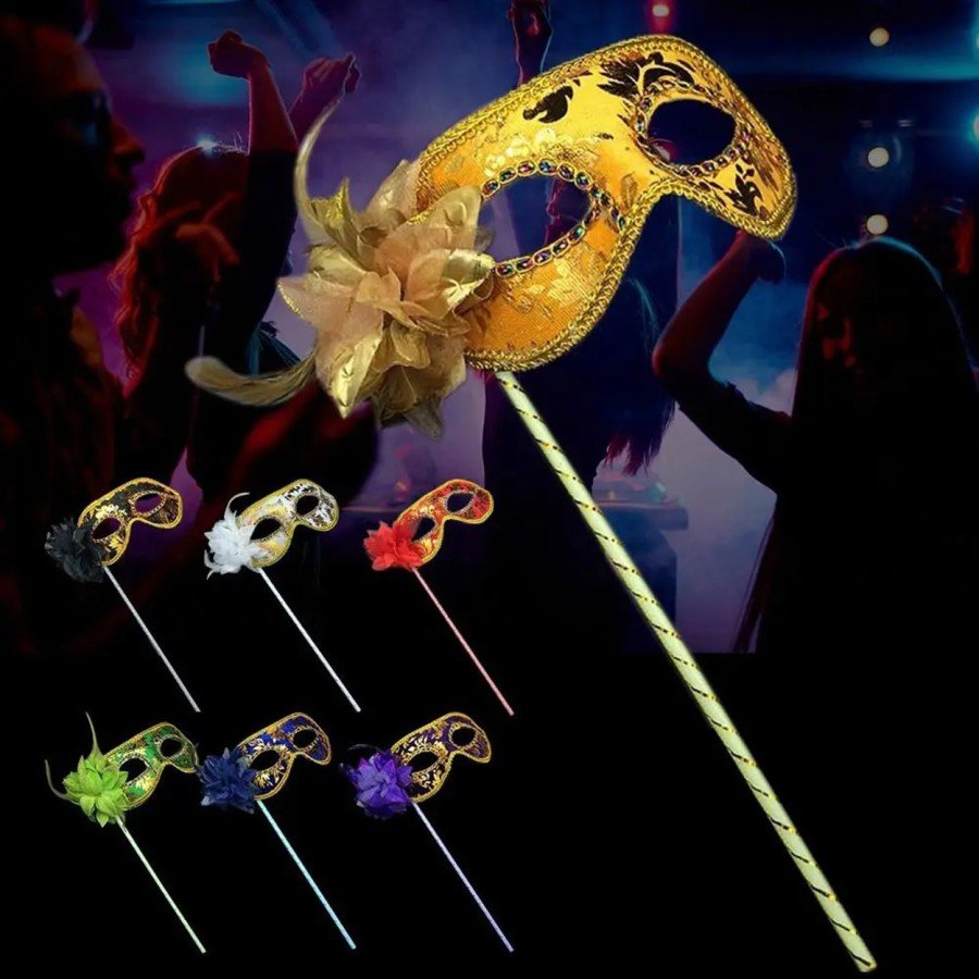 Luxury Stoned Handle Masquerade Mask Gold Color 35 cm