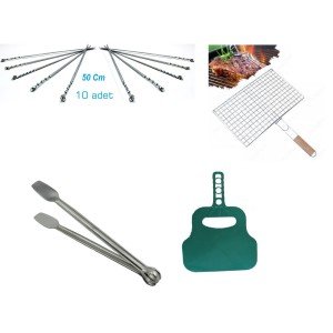 Barbecue Set (Tongs - Skewers - Grill - Fan)