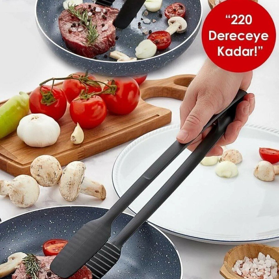 Tongs - Fireproof - Non-Stick Plastic Grill Tongs Resistant Up to 220 Degrees 30 Cm