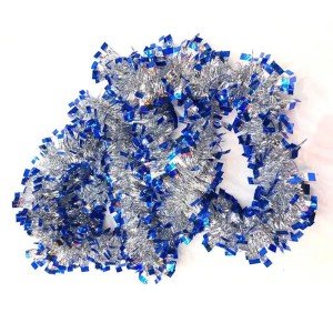 Blue Silver Color 4 cm Width Garland Double Color Glitter Ornament 180 cm