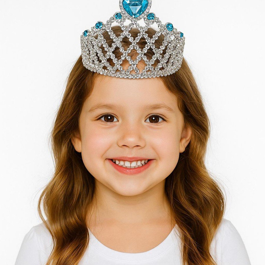 Silver Color Queen Crown Princess Crown with Blue Heart Silver Color Queen Crown Princess Crown with Blue Heart