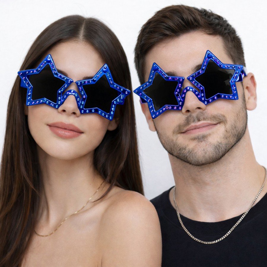 Blue Color Disco Star Retro Party Glasses 16X7 cm