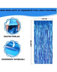 Blue Color Extra Metalized Shiny Fringed Background Curtain Imported A Quality 1x2 Meters