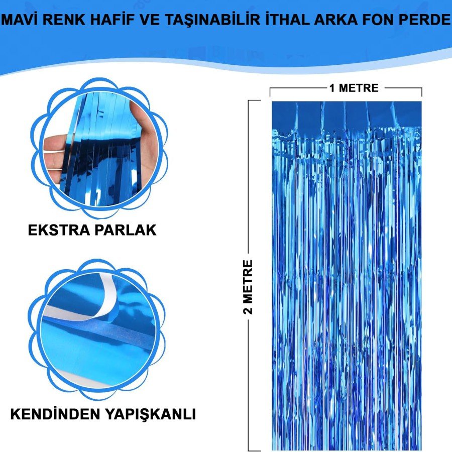 Blue Color Extra Metalized Shiny Fringed Background Curtain Imported A Quality 1x2 Meters