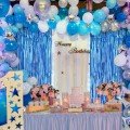 Blue Color Extra Metalized Shiny Fringed Background Curtain Imported A Quality 1x2 Meters