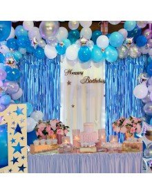 Blue Color Extra Metalized Shiny Fringed Background Curtain Imported A Quality 1x2 Meters