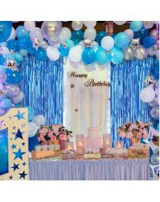 Blue Color Extra Metalized Shiny Fringed Background Curtain Imported A Quality 1x2 Meters