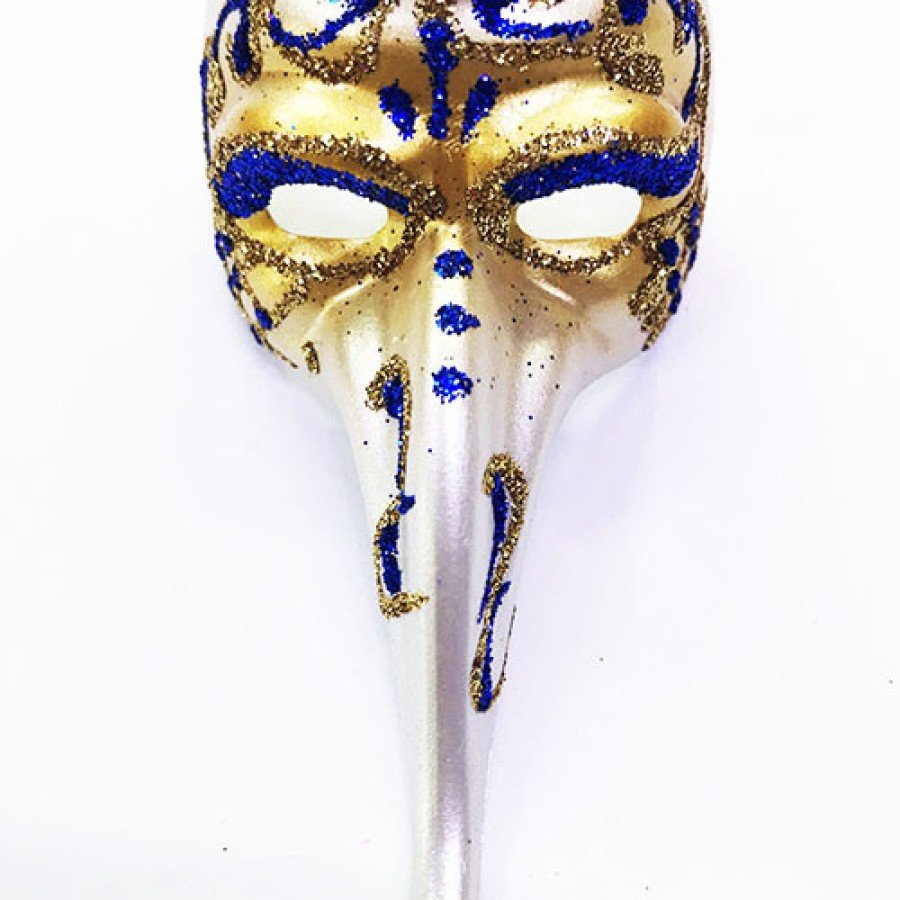Venetian Long Mask Magnet Made of Blue Color Embroidered Ceramic Material