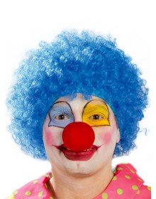 Blue Color Curly Afro Bonus Wig Hair Extensions and Red Nose Set