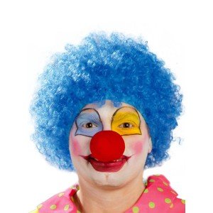 Blue Color Curly Afro Bonus Wig Hair Extensions and Red Nose Set