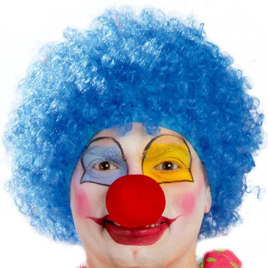 Blue Color Curly Afro Bonus Wig Hair Extensions and Red Nose Set
