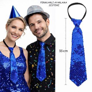 Blue Color Sequined Sparkling Party Tie 33 cm