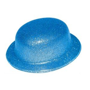 Blue Color Glitter Bowler Round Party Hat 24x26 cm