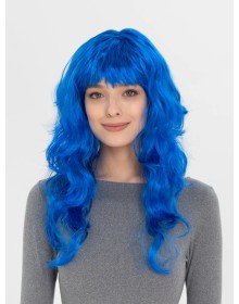 Blue Color Long Wavy Party Wig