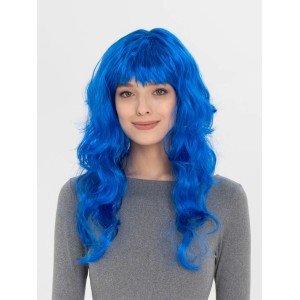 Blue Color Long Wavy Party Wig