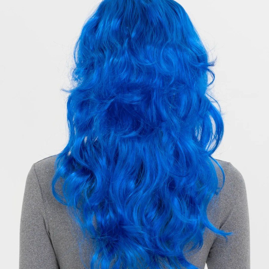 Blue Color Long Wavy Party Wig