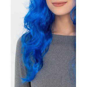 Blue Color Long Wavy Party Wig