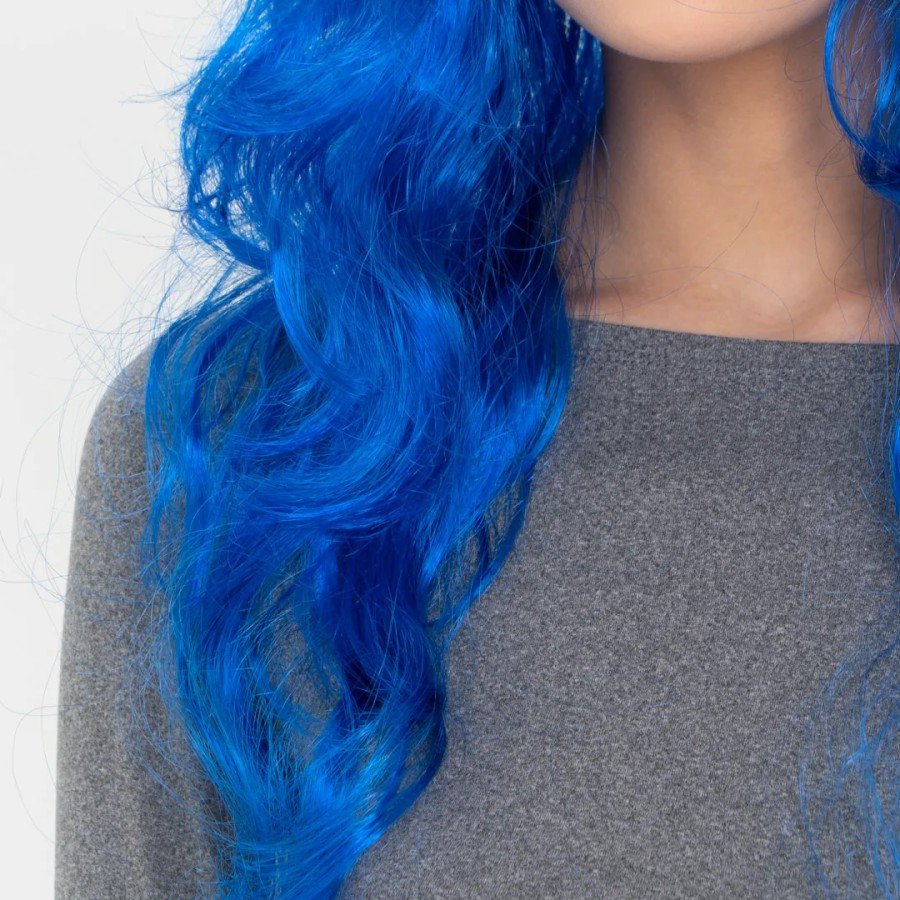 Blue Color Long Wavy Party Wig
