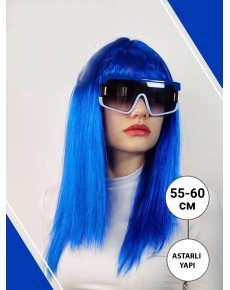 Blue Color Long Party Wig