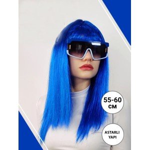 Blue Color Long Party Wig