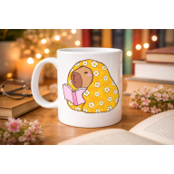 Capybara Patterned Porcelain Mug Reading a Book MODEL 102 – Warm Design, Coffee & Tea Cup, Special Gift for Book Lovers