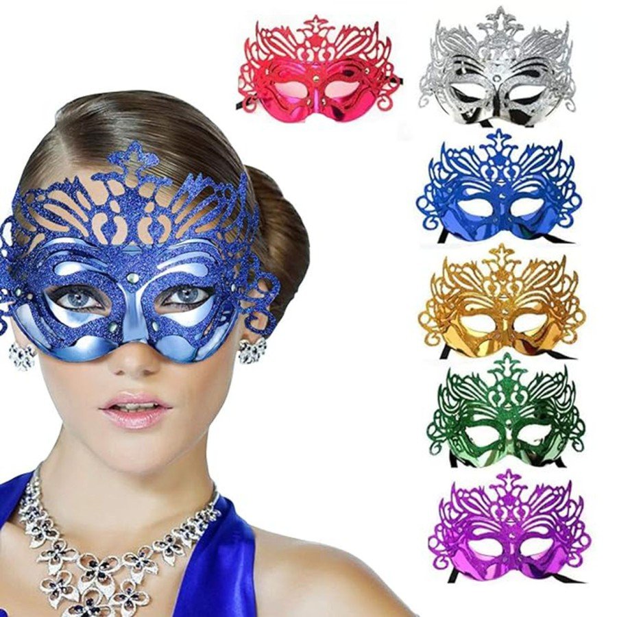 Metallized Hologram Prom Venetian Party Mask 6 Colors 6 Pieces