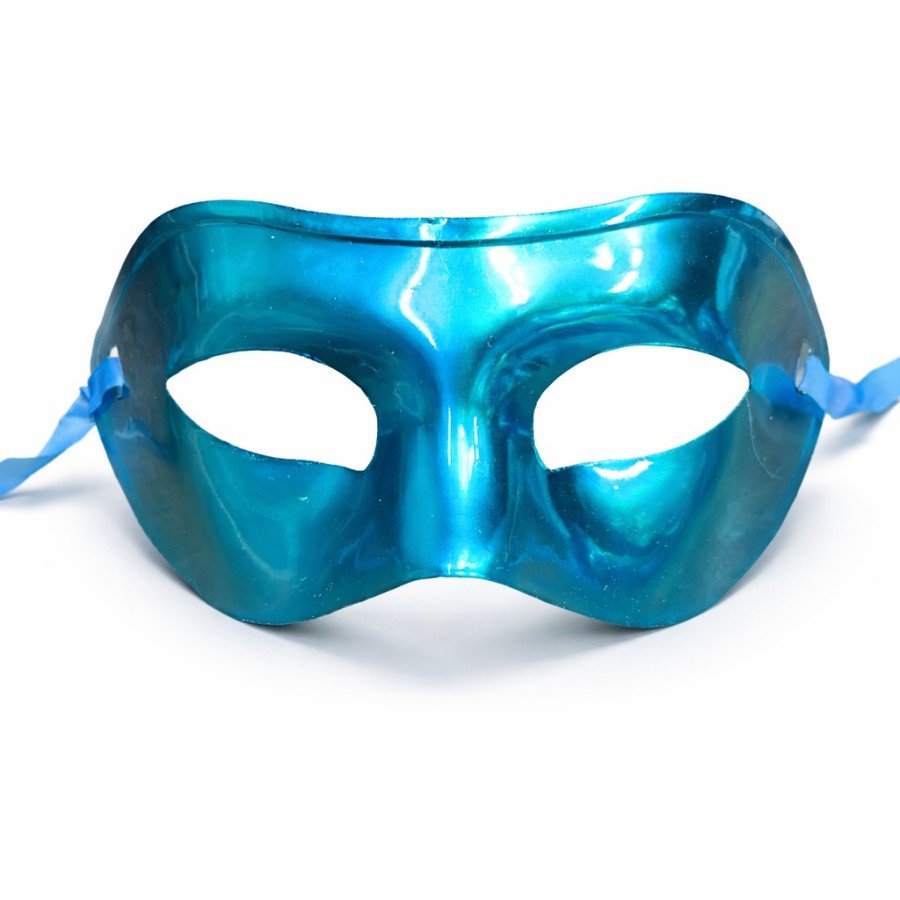 Metalized Shiny Party Mask Turquoise Blue Color 16x7 cm