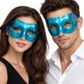 Metalized Shiny Party Mask Turquoise Blue Color 16x7 cm
