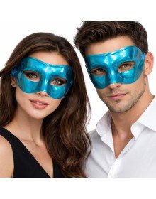 Metalized Shiny Party Mask Turquoise Blue Color 16x7 cm