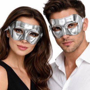Metallized Shiny Party Mask Silver Color 16x7 cm