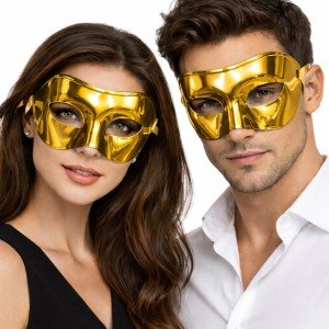 Metalized Shiny Party Mask Gold Gold Color 16x7 cm